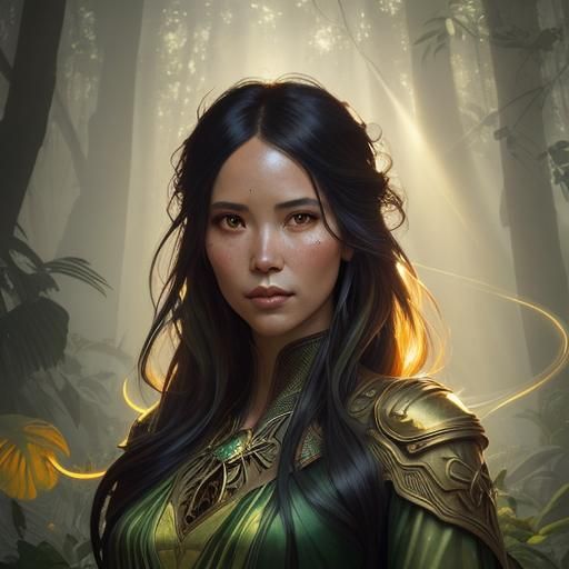 Ethereal Olivia Munn Portrait in Art Nouveau Style
