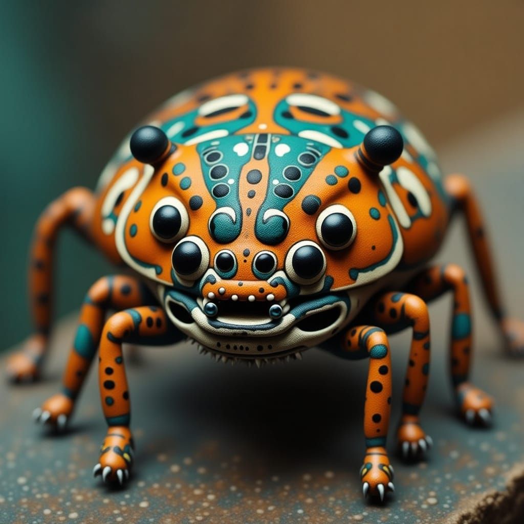 Rustic, Vintage-Style Bedbug Doll in Teal and Cinnamon Hues