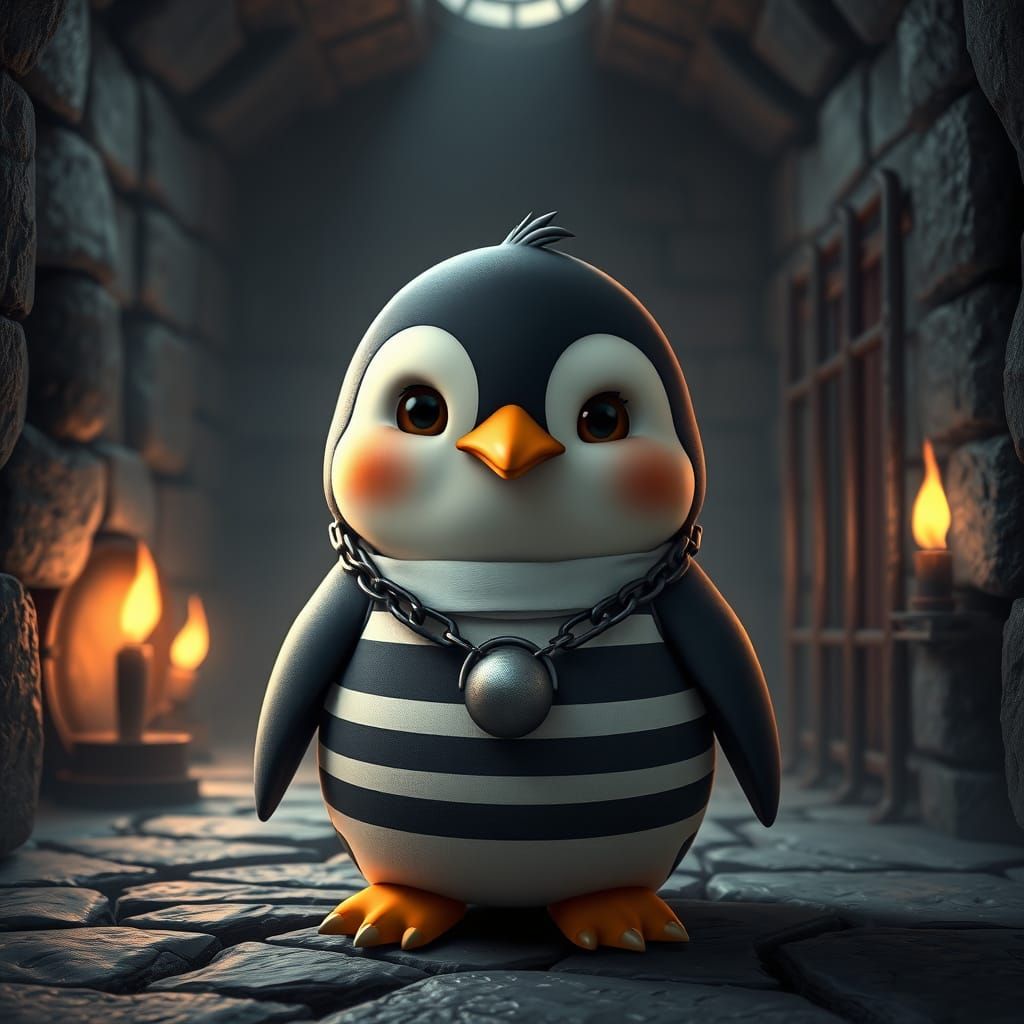 Penguin in Prison, A Comical Fantasy Scene