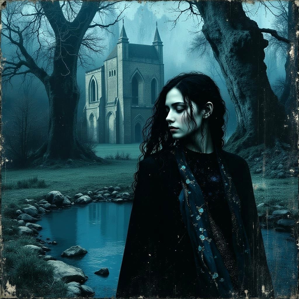 Mystical Woman in Forest Cathedral: Digital Illustration