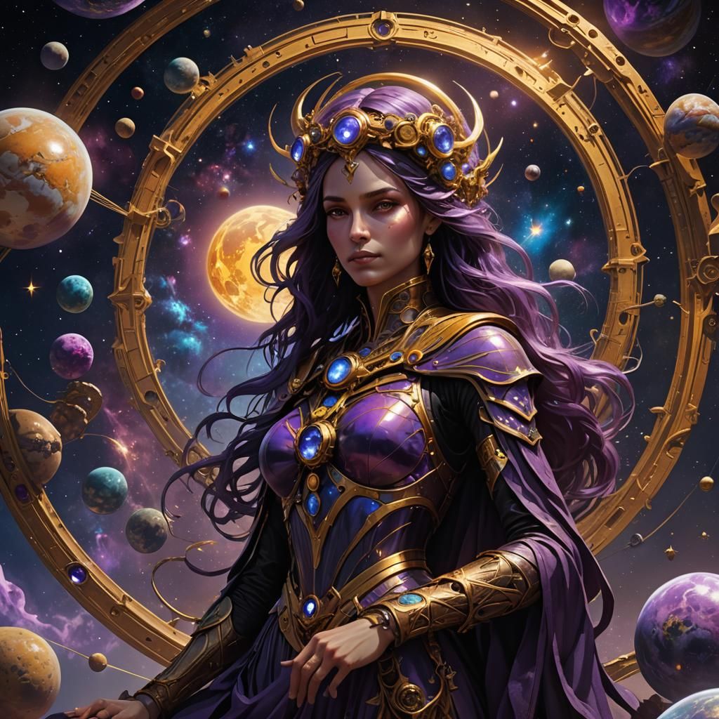 Cosmic Mother Watching Over Planets in Dark Fantasy Style