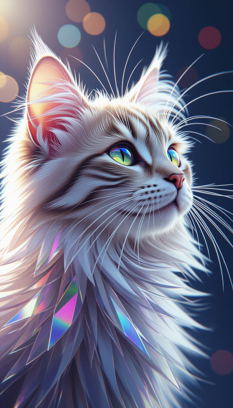 Rainbow Glass Cat Portrait in Magical Crystal Realism