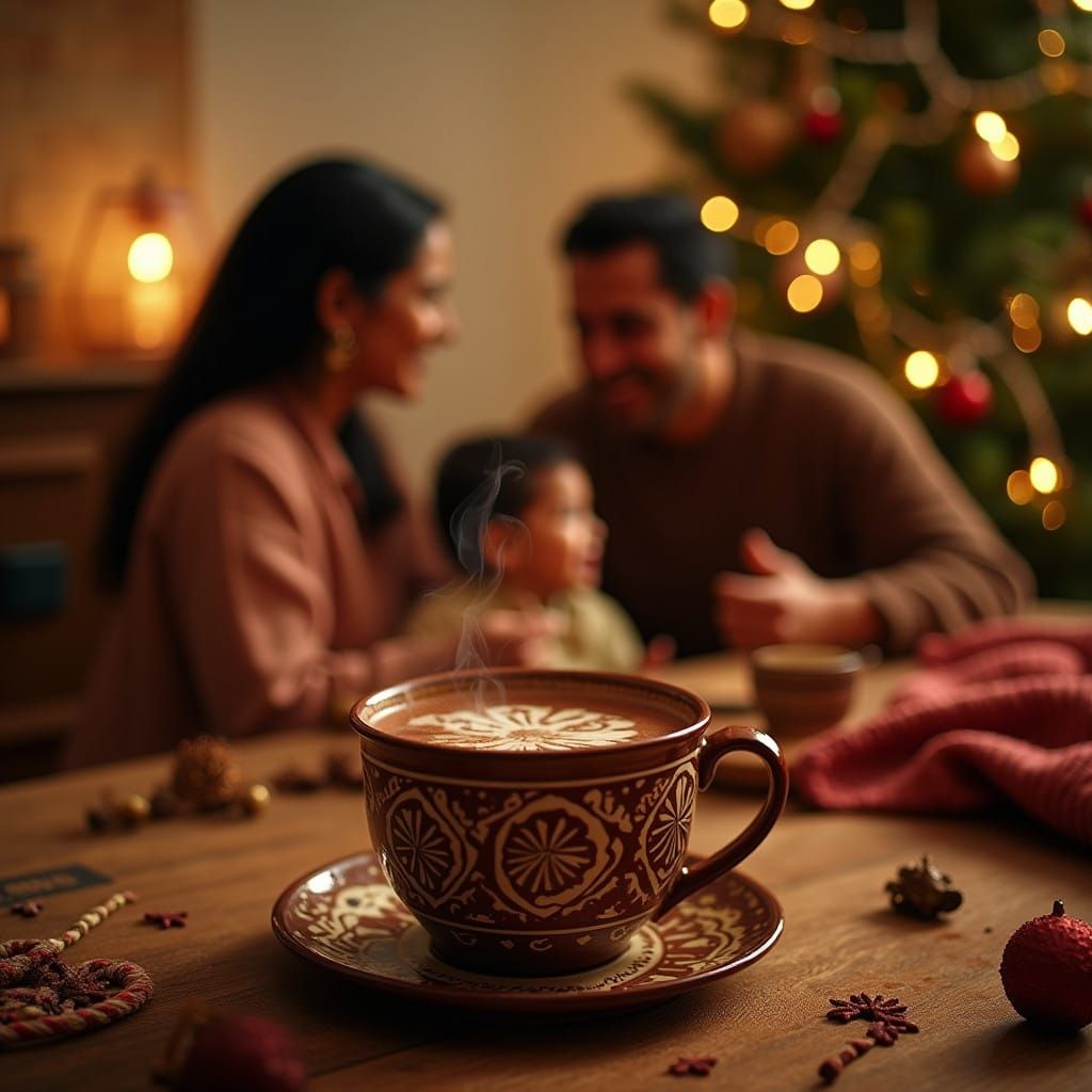 Warm Peruvian Christmas Scene with Rich Chocolate and Loving...