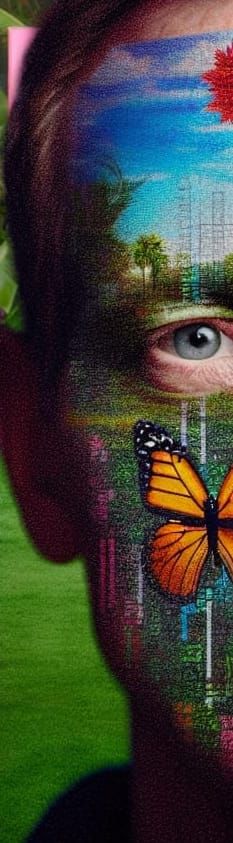 Face Obscured by Flamingos in Secret Garden