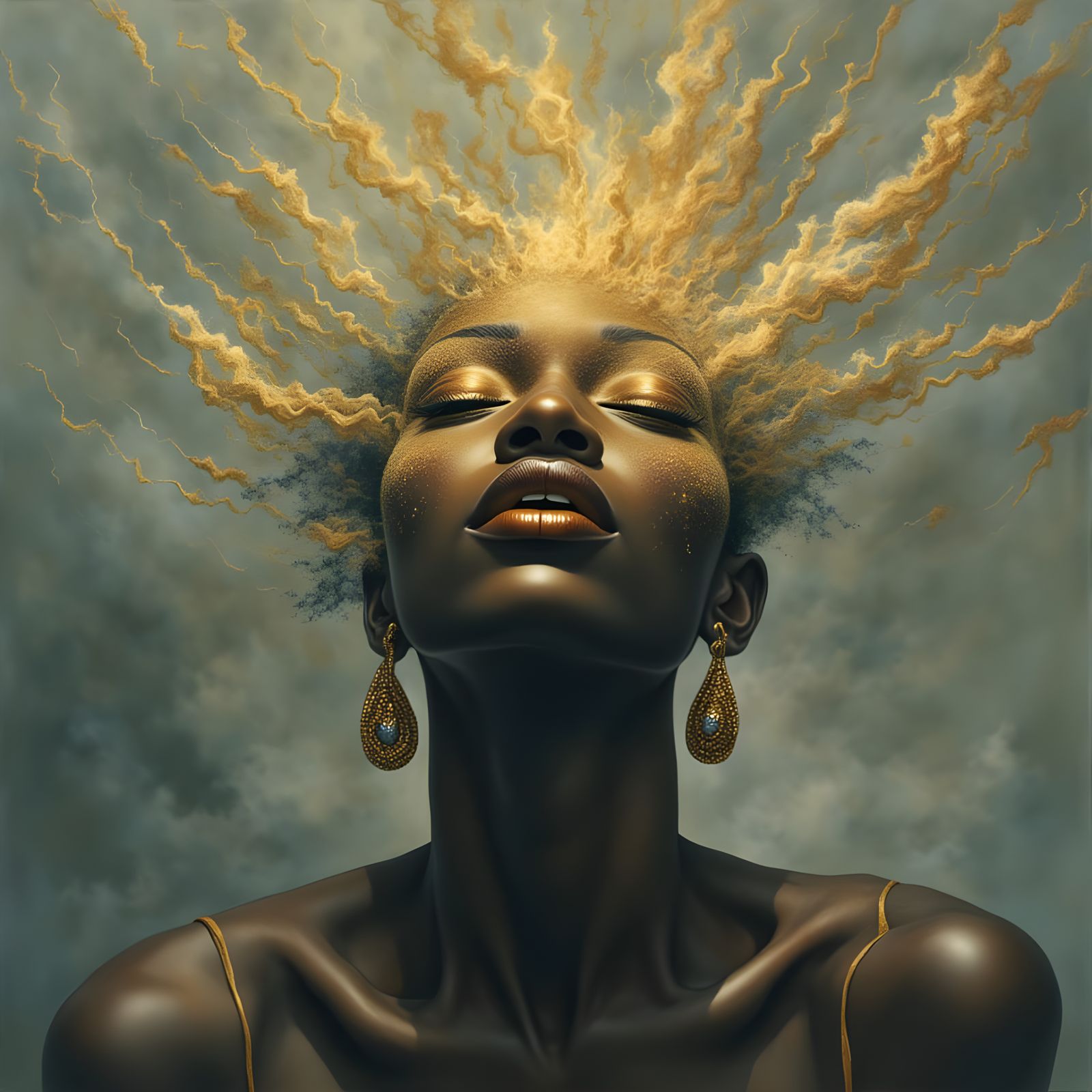 Solitary Woman in Golden Fog, Cinematic Surrealism