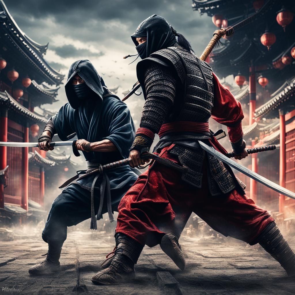 Hyperrealistic Ninja Assassin vs Samurai Battle