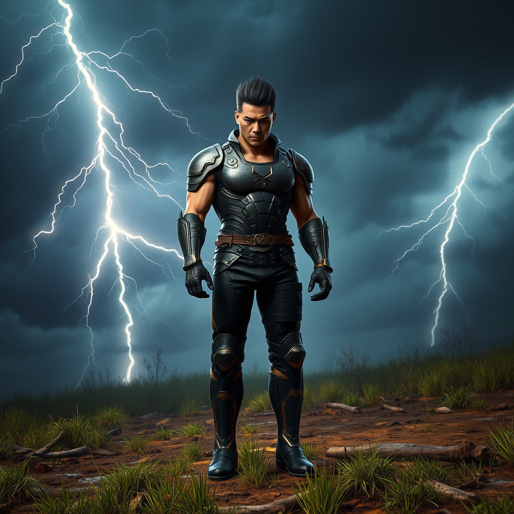 Armored Warrior in Storm, Fantasy Concept Art