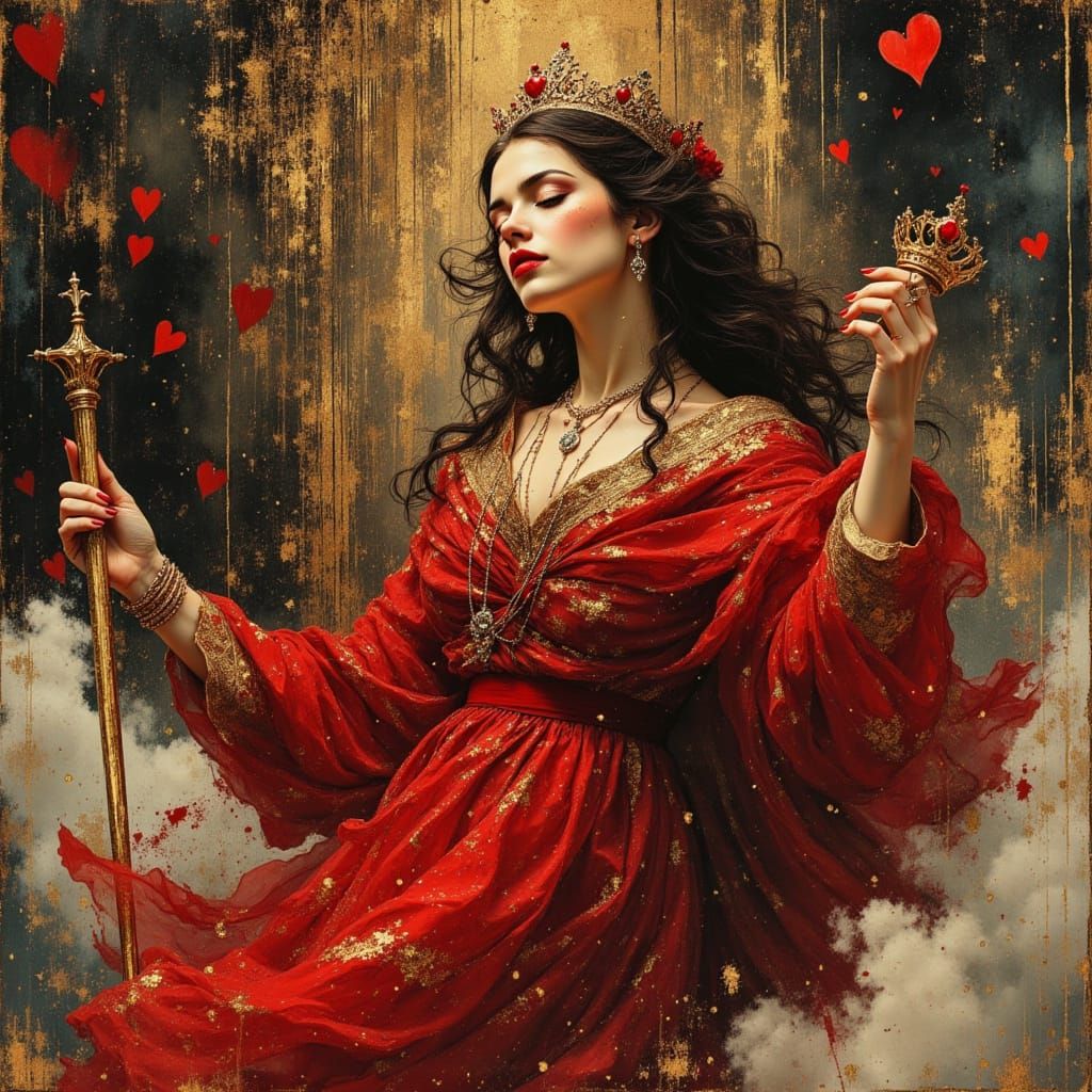 Queen of Hearts Emerges in Divine Oil Painting Style