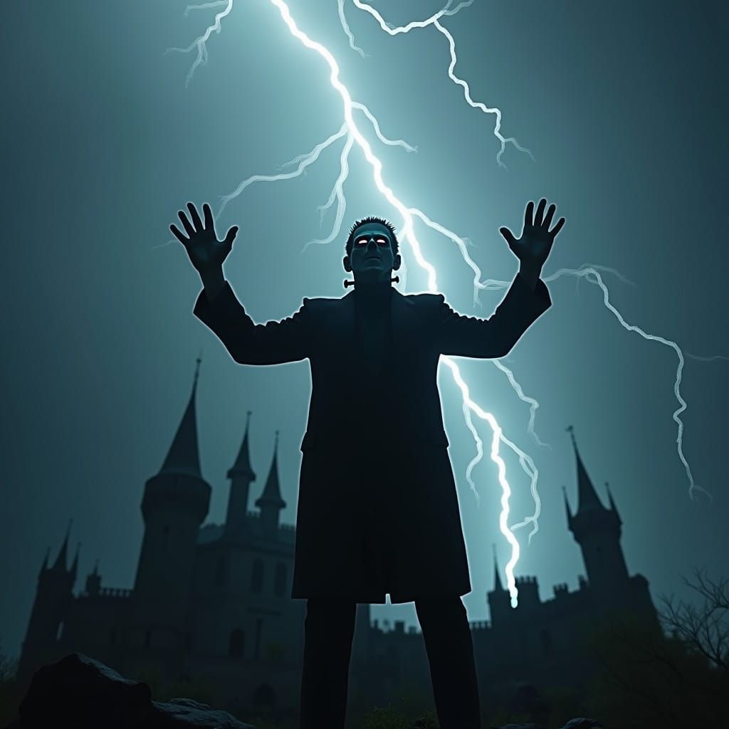 Frankenstein in a Stormy Castle Scene