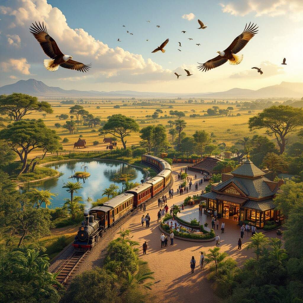 Fantasy Zoo from Above: Safari Train & Soaring Birds