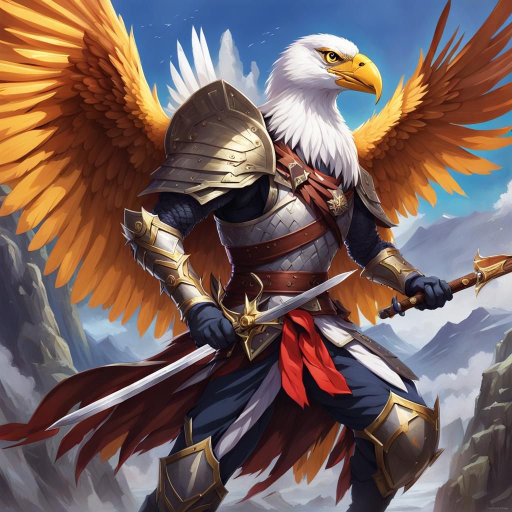 Aarakocra Warrior Portrait in Anime Style