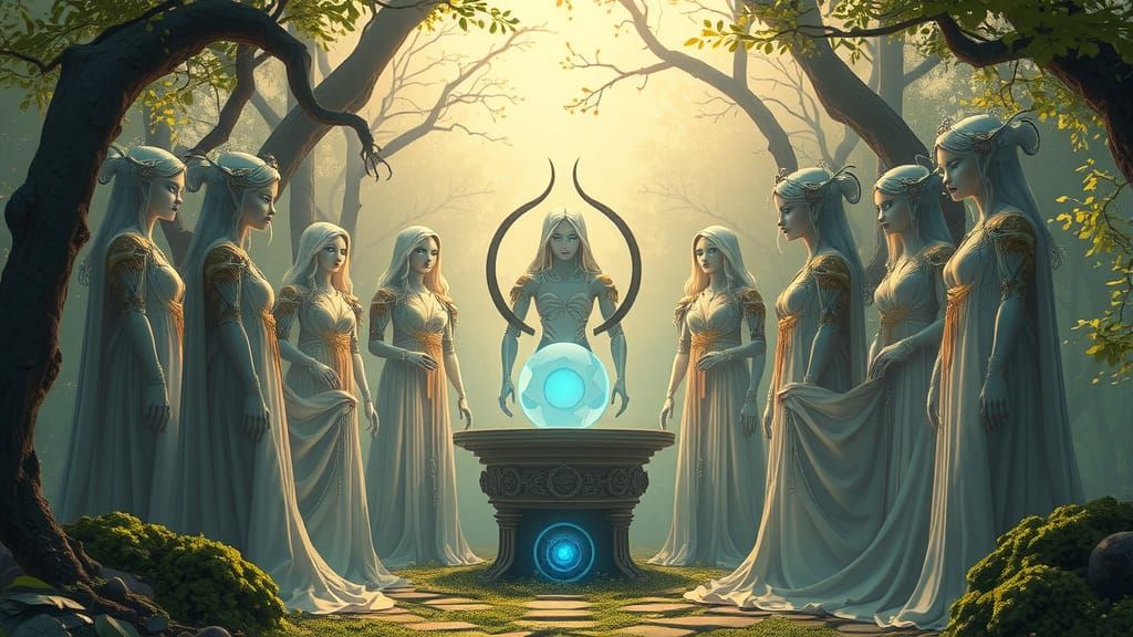 Ethereal Androids Gather in a Hidden Grove