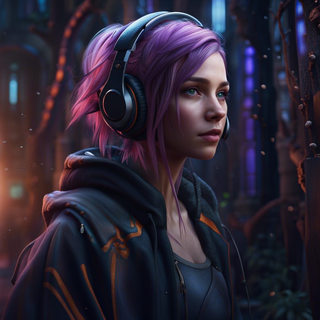 Girl with Headphones: Detailed Matte Painting