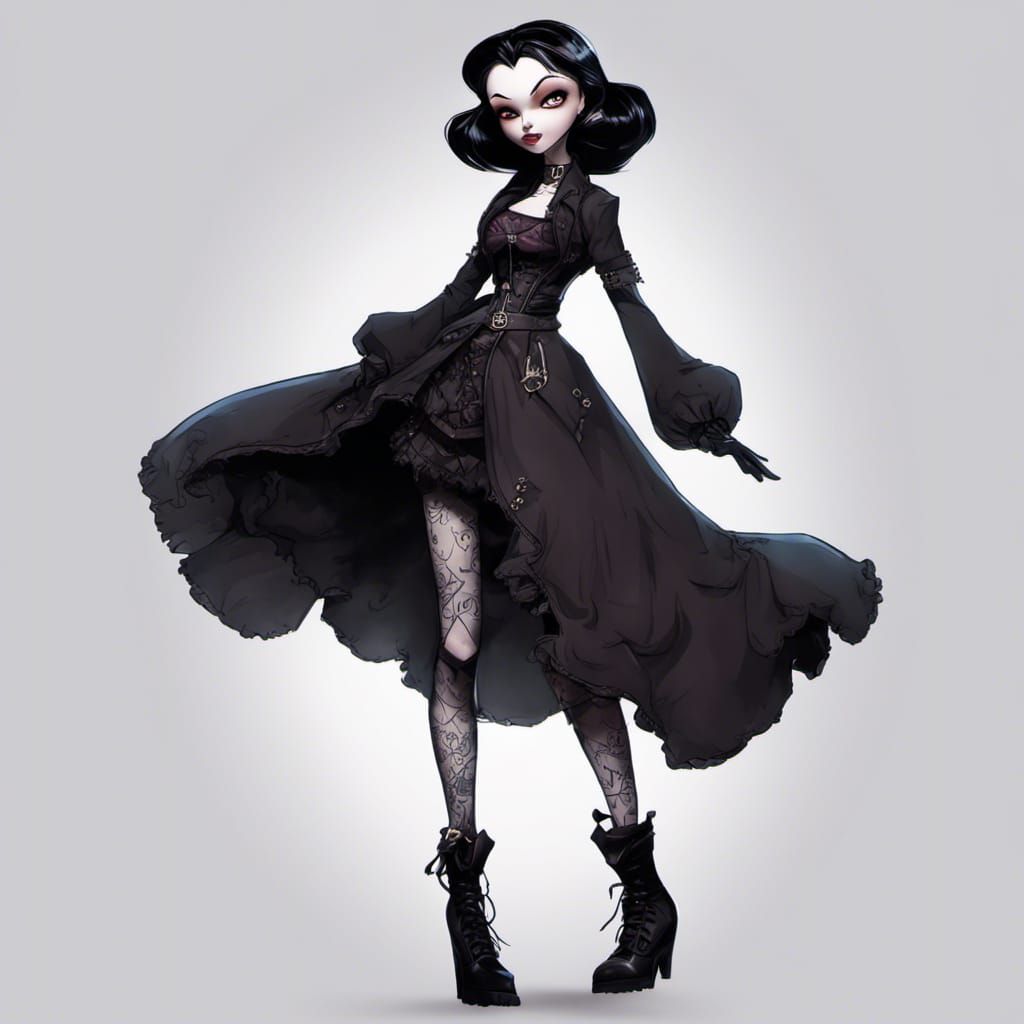 Gothic Doll in Disney Animation Style