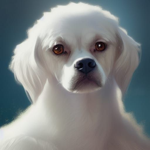 Adorable Angelic Dog Portrait in Hyperdetailed Pastel