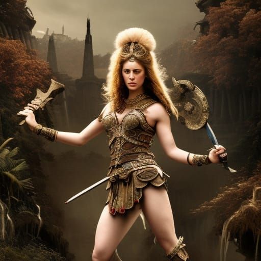 Epic Warrior Princess with Multiple Heads