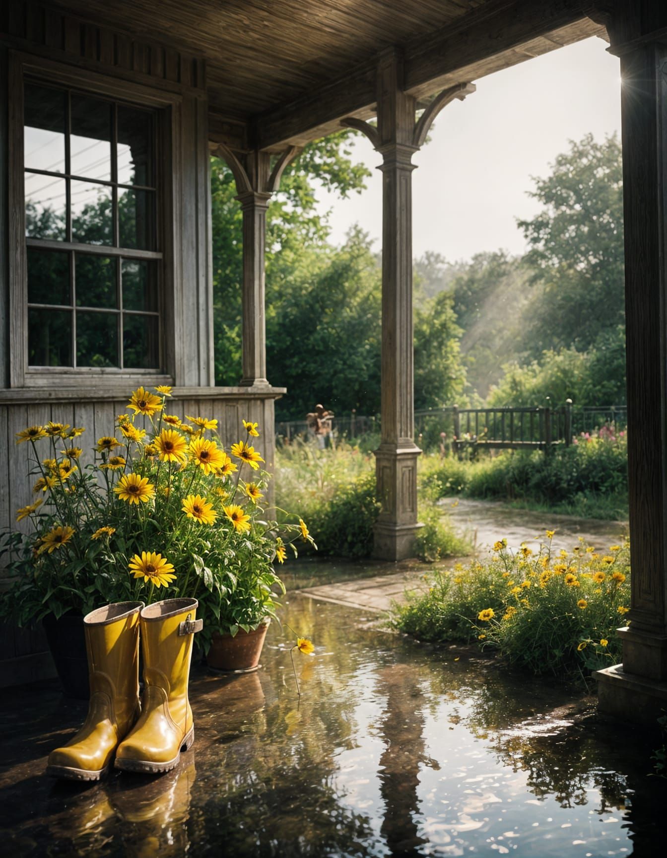 Child Dancing in Summer Rain: Cinematic Film Still