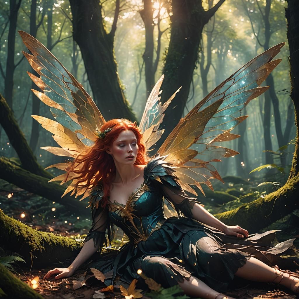 Fallen Fairy in Mystical Forest: Fantasy Art