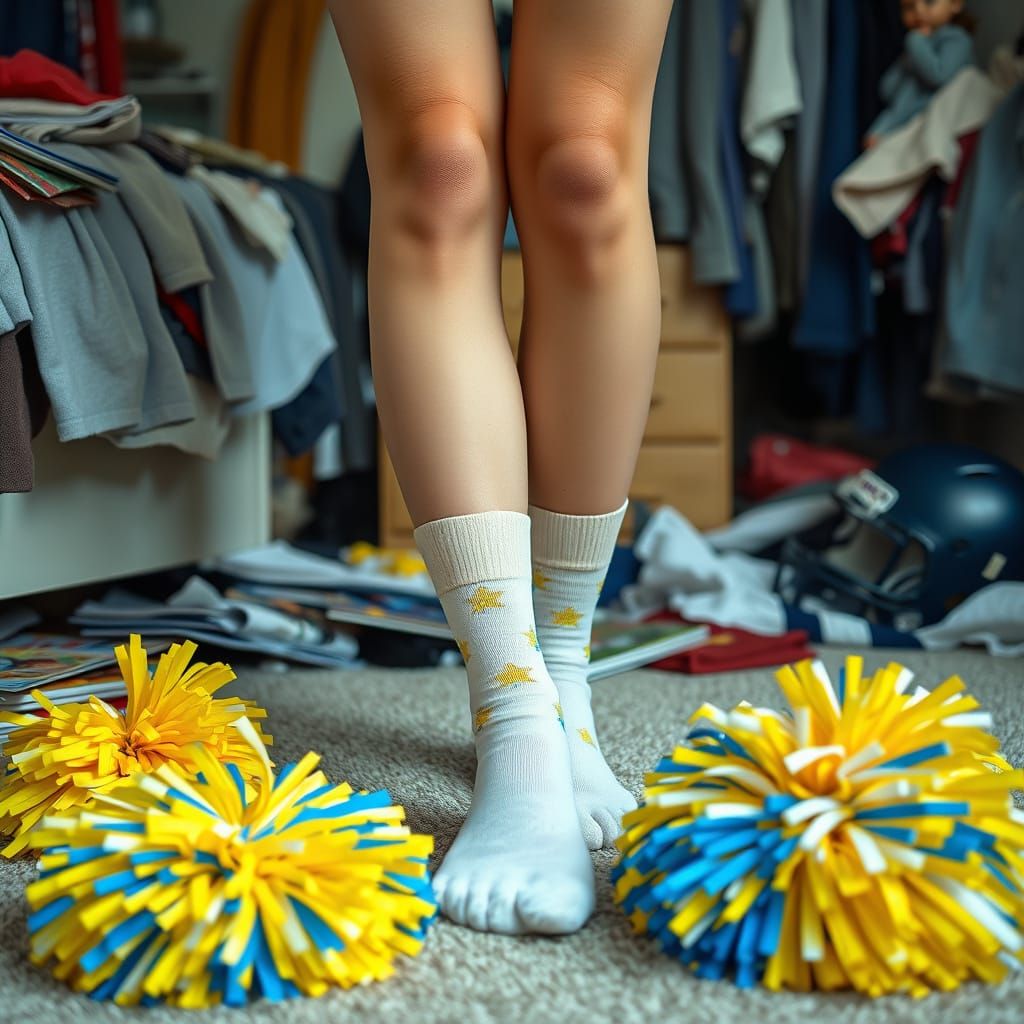 Teen Bedroom Scene with Checkered Socks, Photorealistic Styl...