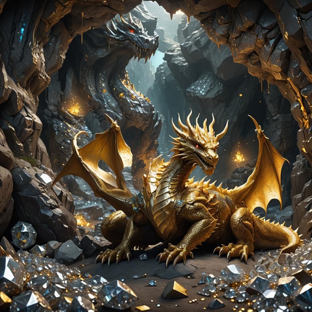 Golden Dragon Lair: Fantasy Art in 8K