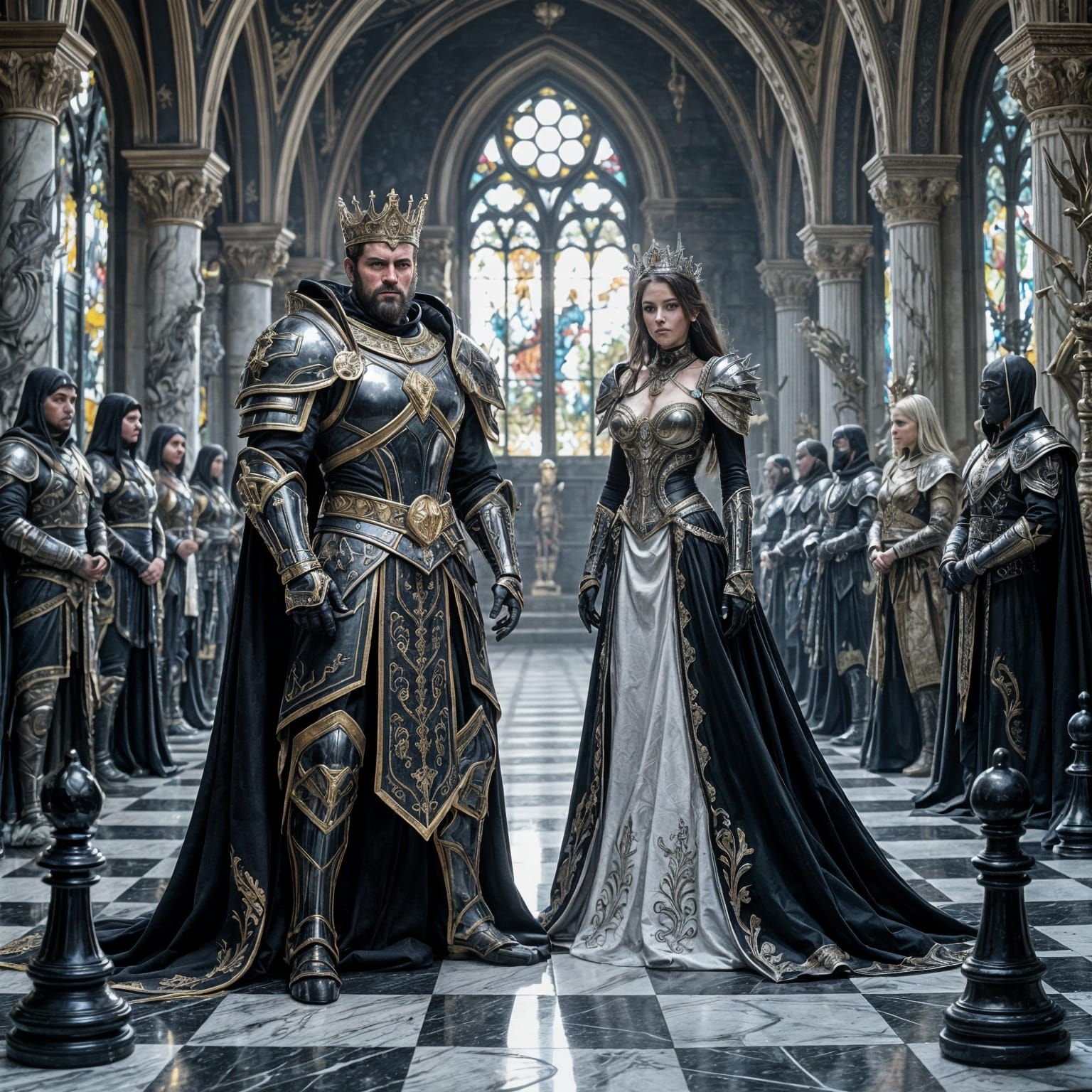 Chess King and Queen in Grand Ancient Hall