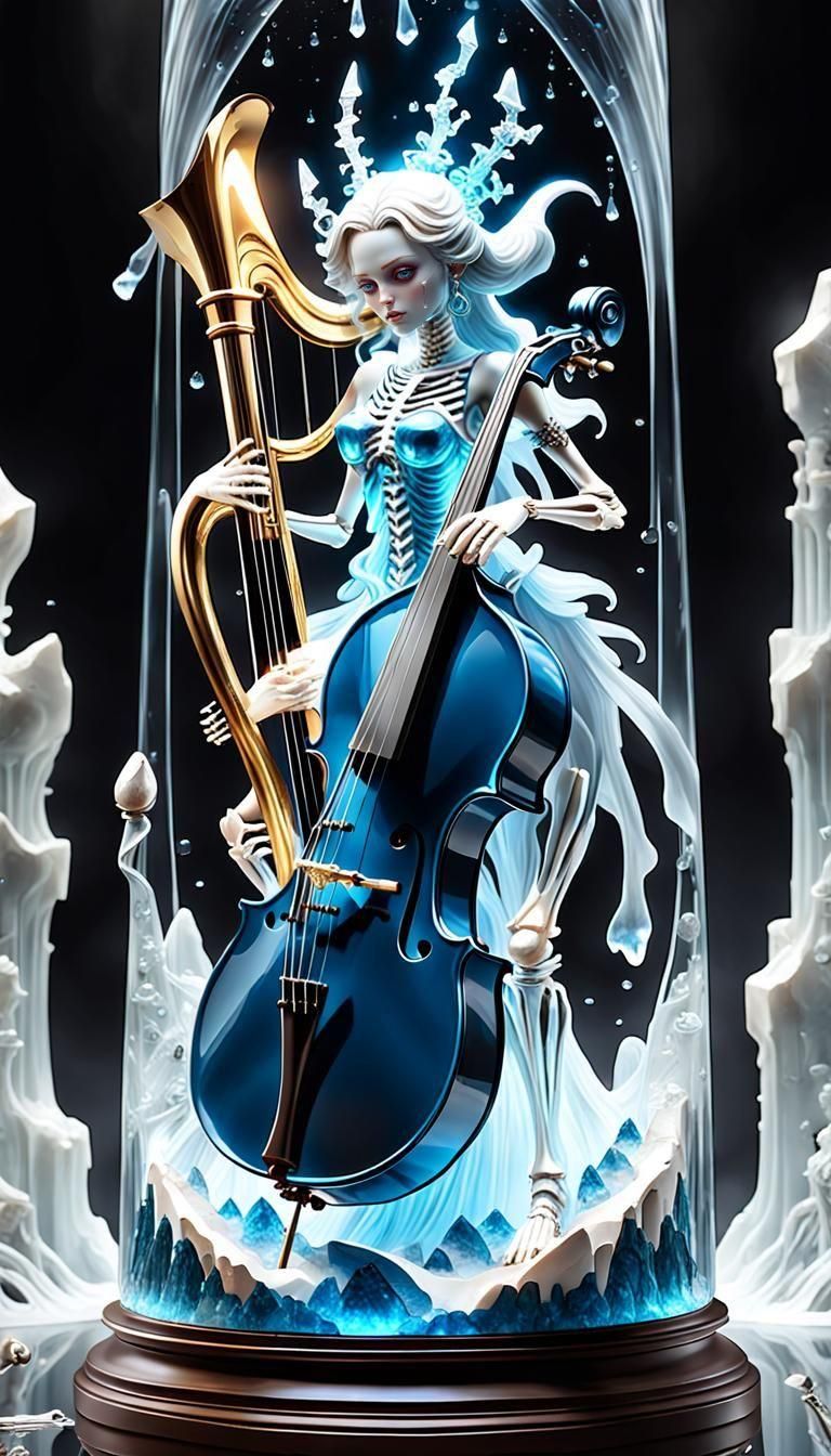 Crystal Goddess Playing Contrabass in Glass, 8K