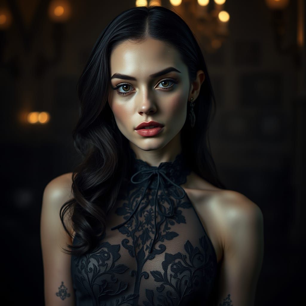 Exquisite Woman in Moody Gown