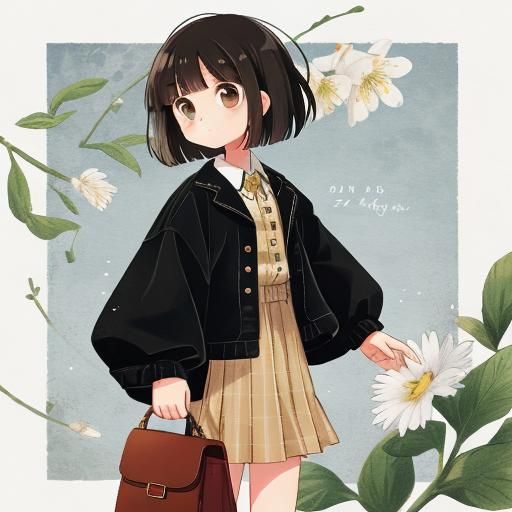 Girl with Short Black Hair and Brown Eyes