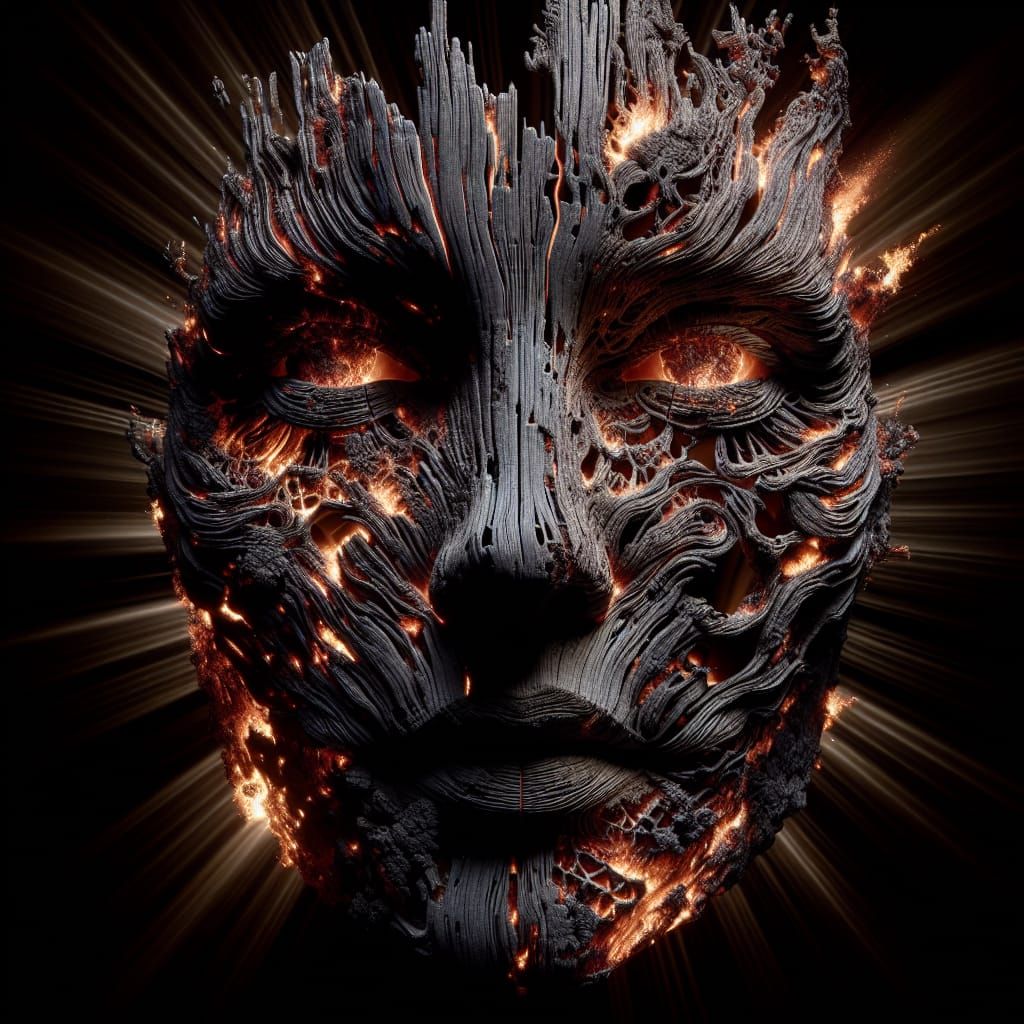 Charred Wood Face: 3D Ember Portrait