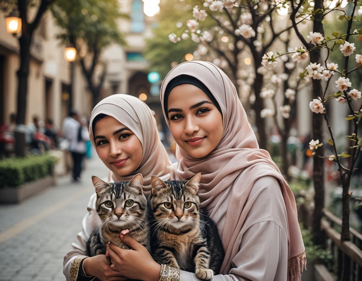 Portrait of a Stunning Muslim Woman with Cat