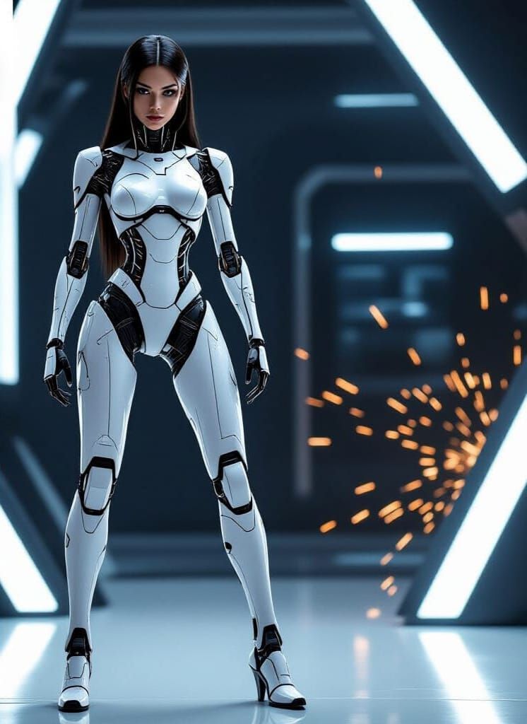 Skeletal Exoskeleton Robot Goddess in Cyberpunk Style
