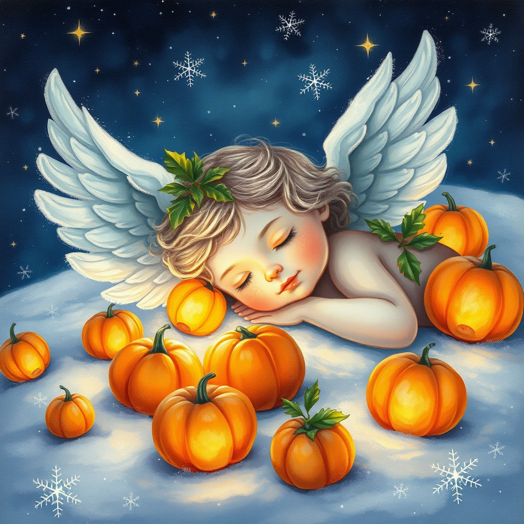 Dreamlike Angel in Snowy Landscape, Klimt Style