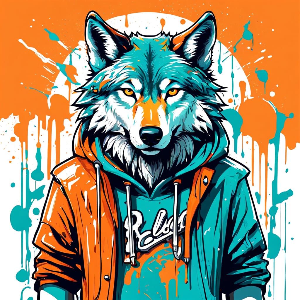 Friendly Wolf Logo in Graffiti Art Style