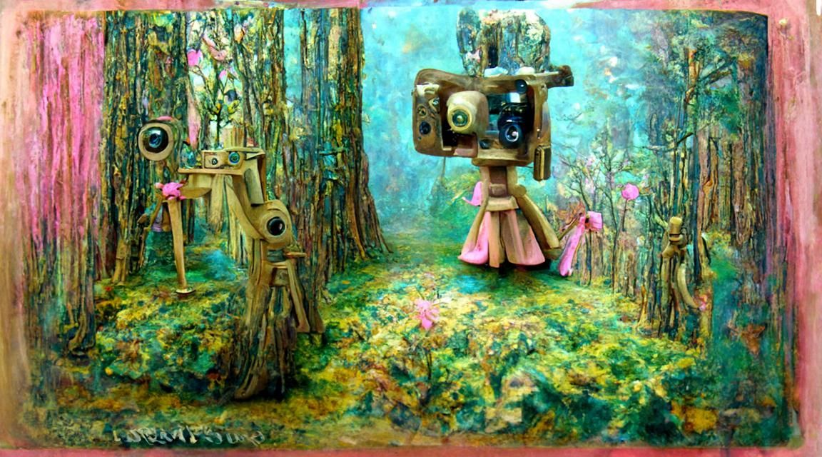 Camera Robot in Faerie Forest Pencil Drawing