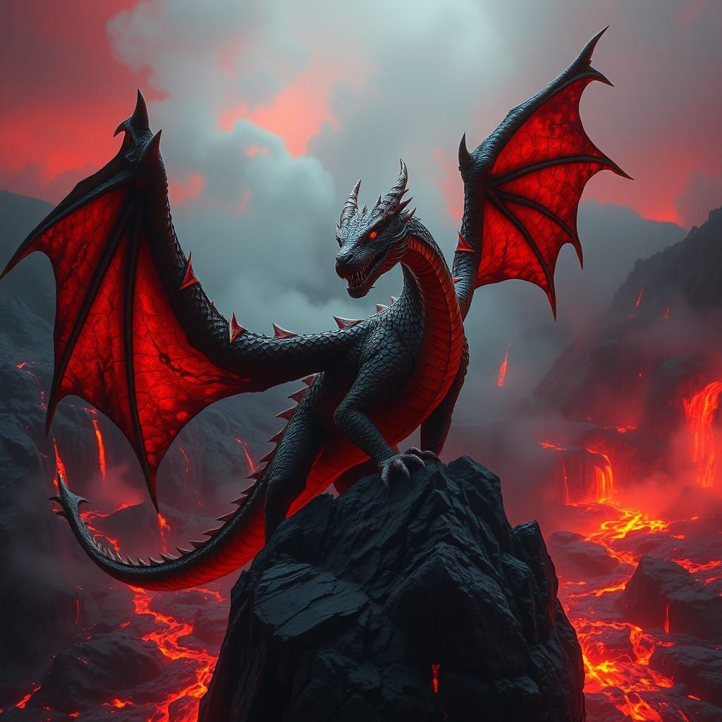 Photorealistic Dragon on Lava Ridge