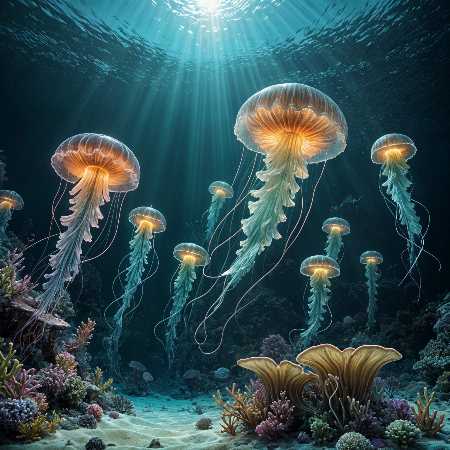 Bioluminescent Jellyfish Dance in Tropical Underwater Seasca...