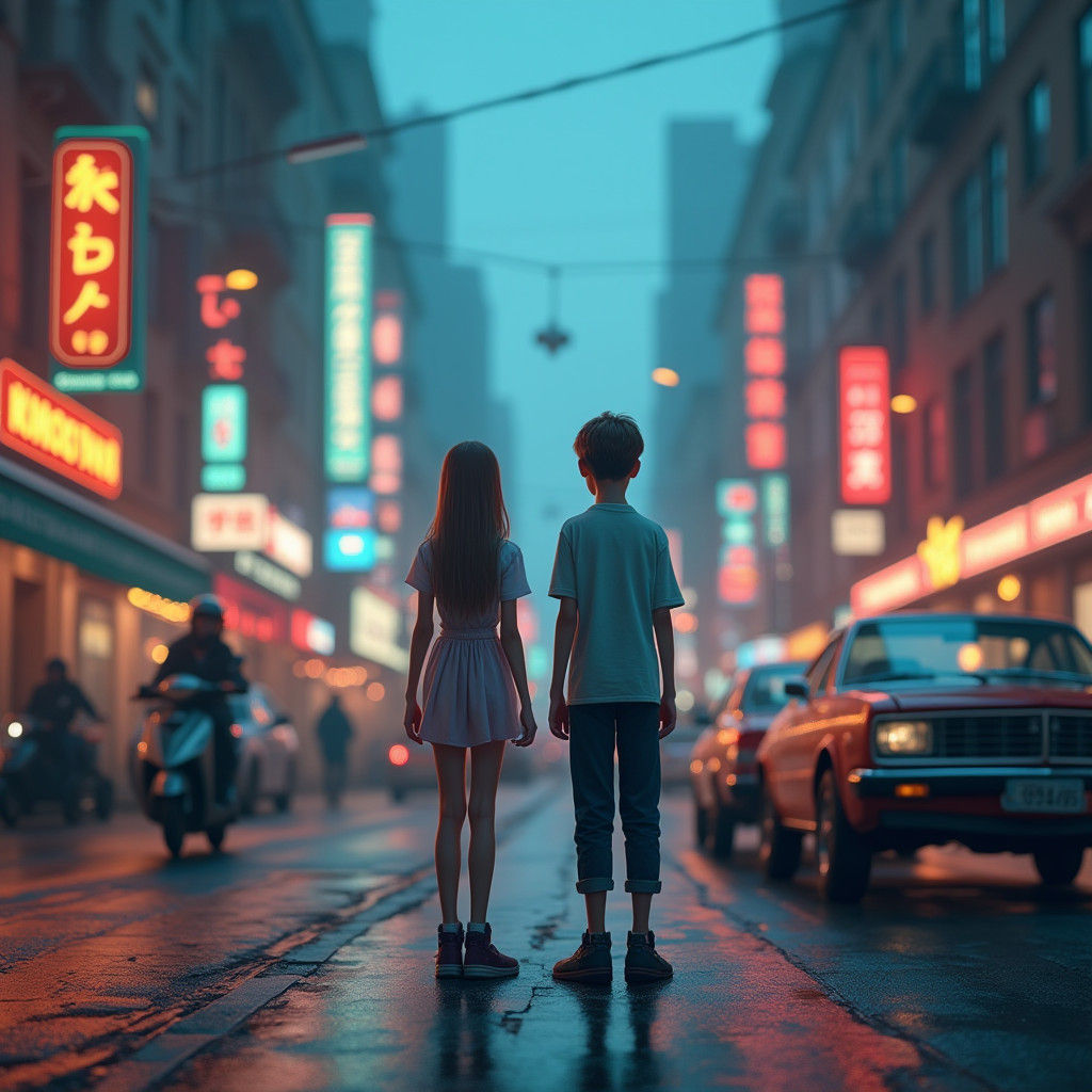 Ukrainian City Street Scene in a Futuristic Style