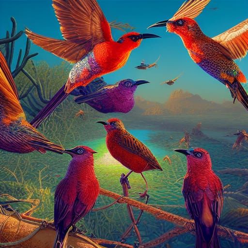 Colorful Sonoran Birds in Hyperrealistic Digital Art