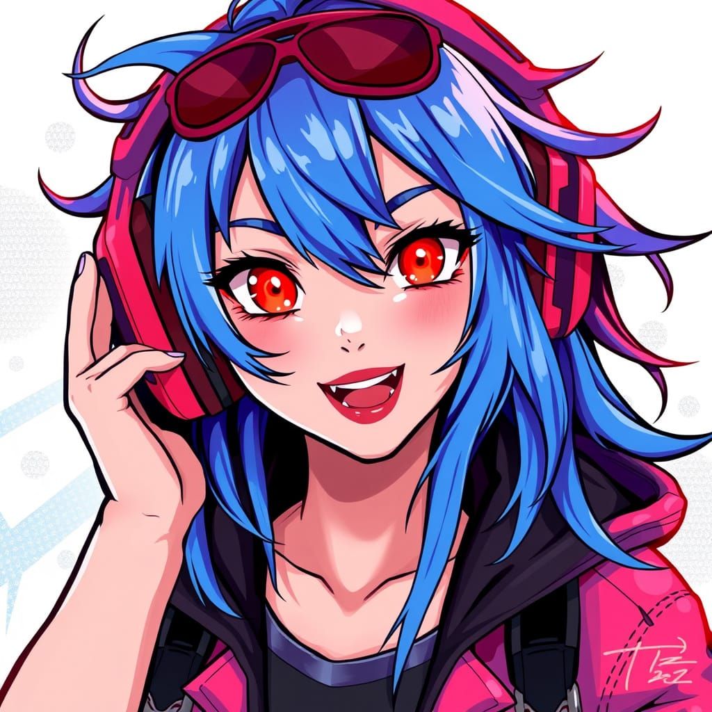 Youthful Gamer Girl in Vibrant Anime Style with Digital Pain...