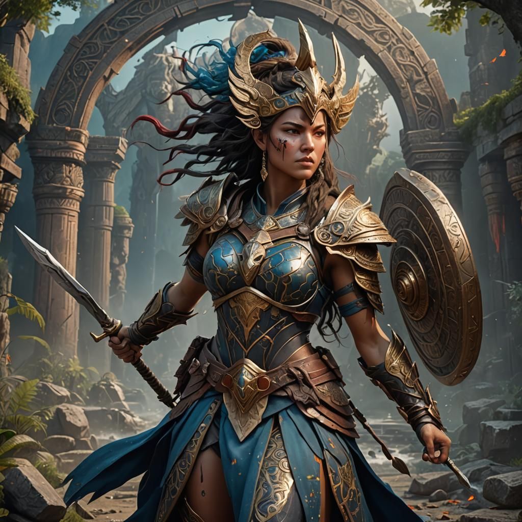 Detailed Female Warrior Goddess Fantasy Art
