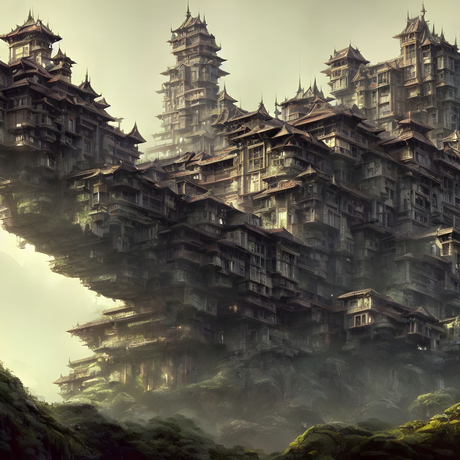 Cyberpunk Fortress Mansion Concept Art