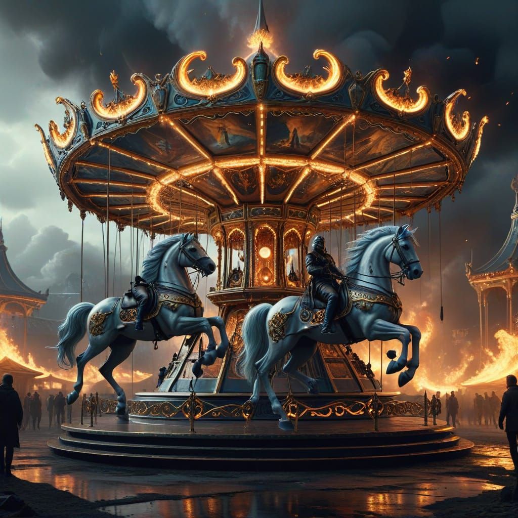 Futuristic Carousel with Horsemen of Apocalypse