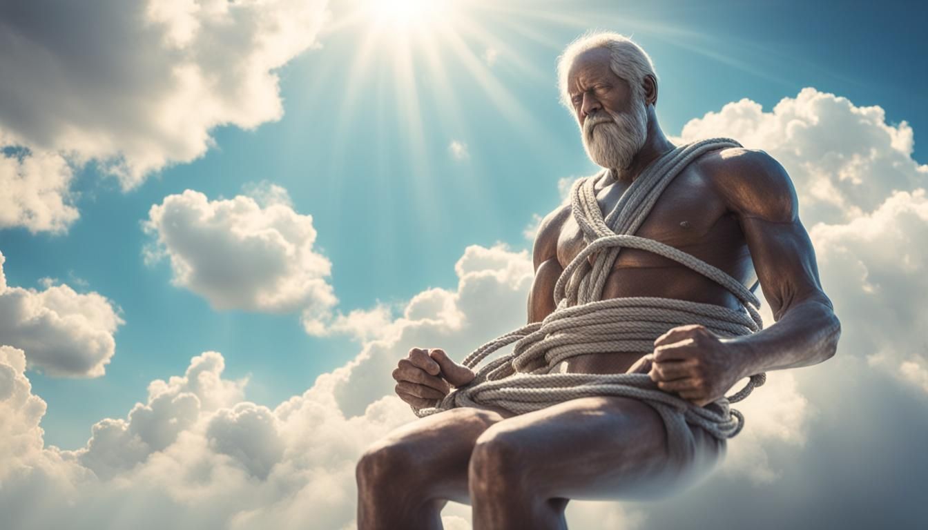 Giant Man Bound by Tiny Humans in Sunlight