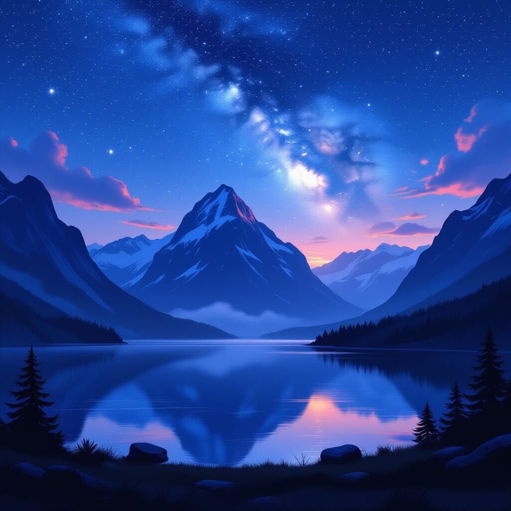 Misty Starry Night Landscape in Digital Art Style