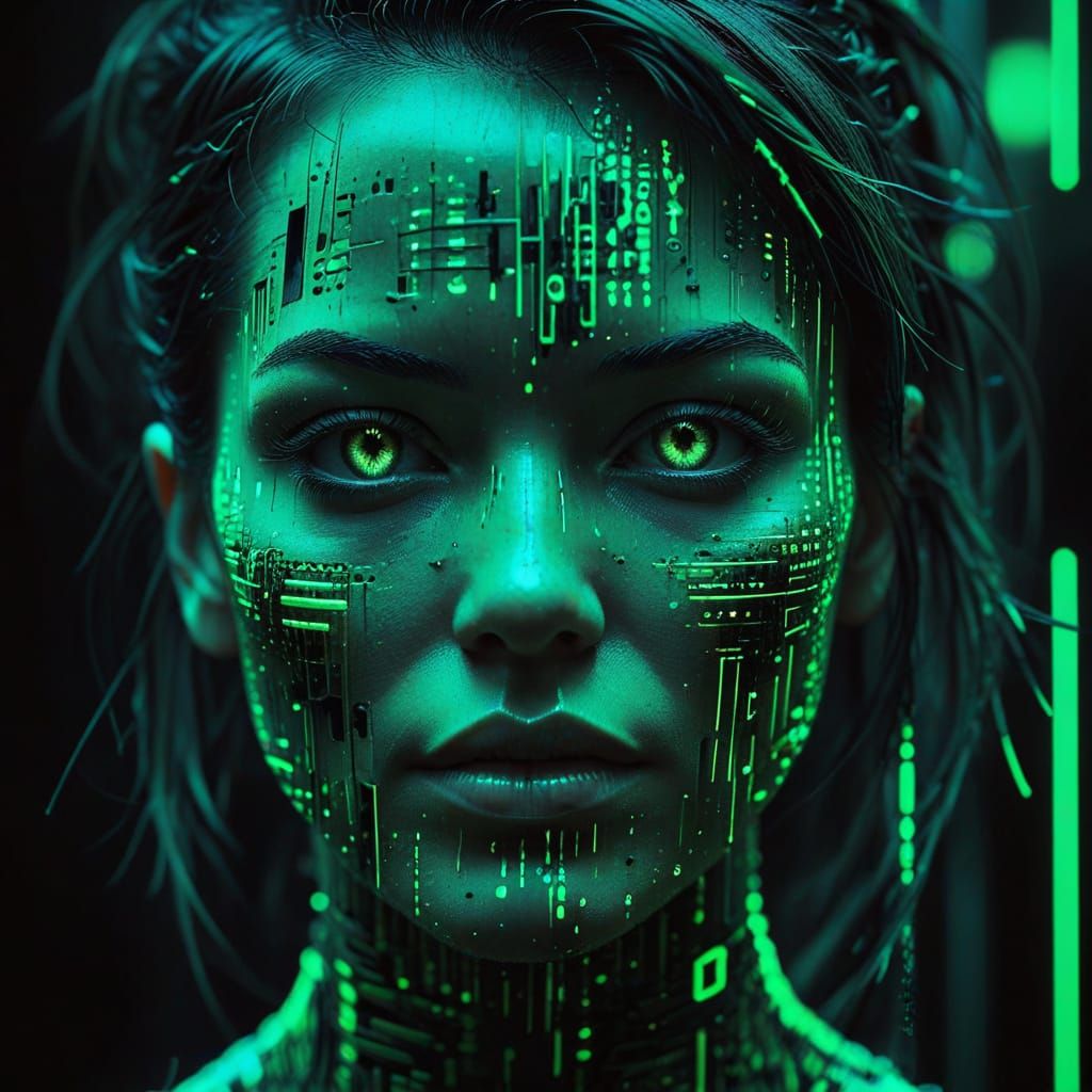 Cyberpunk Woman Portrait in Glitch Art Style