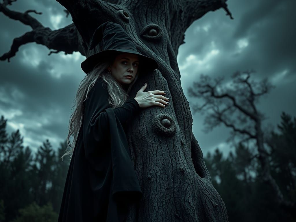 Mystical Oak Tree in Dark Forest