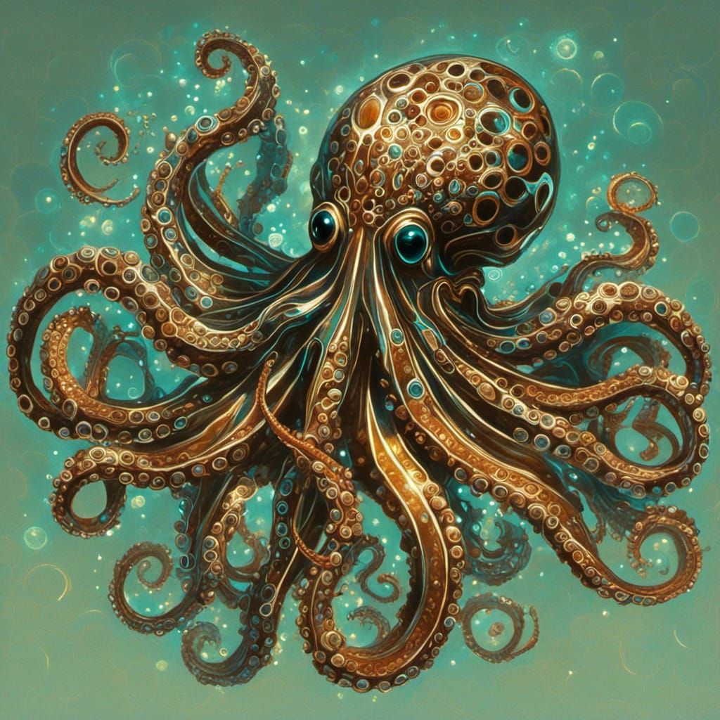 Bioluminescent Mega Octopus in Surreal Underwater Scene