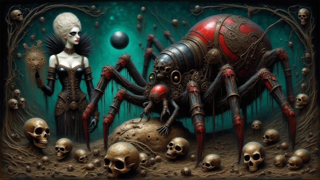 Gothic Spider Queen in Eerie Cave