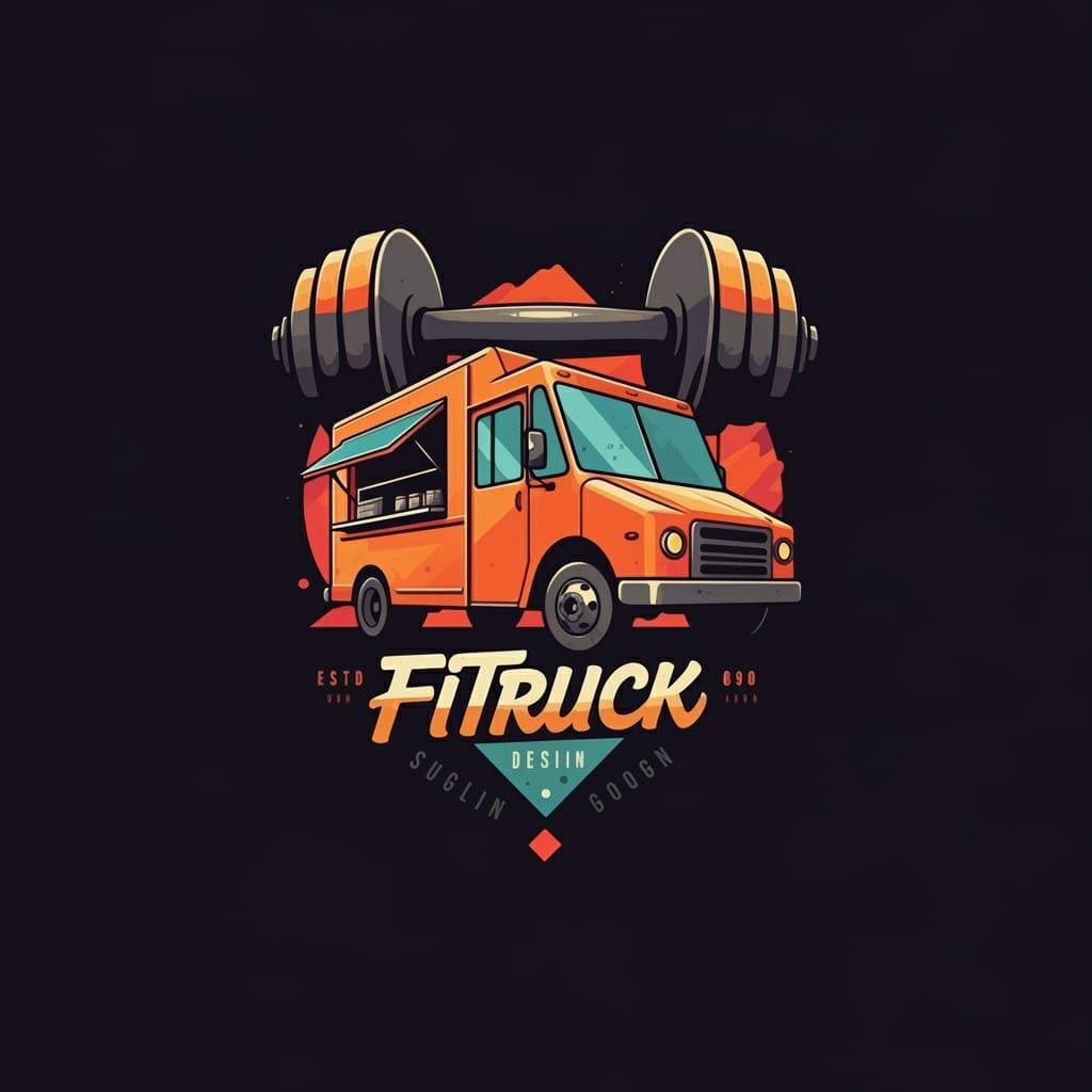 Food Truck Logo with Dumbbell in Bauhaus Style