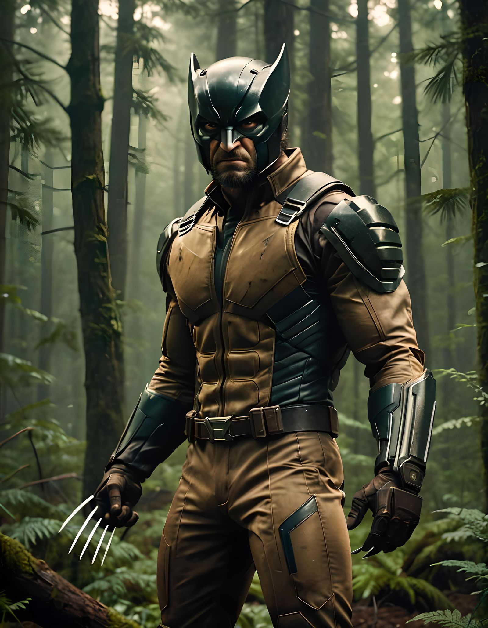Wolverine in Classic Brown Suit: 8K Photorealistic Render